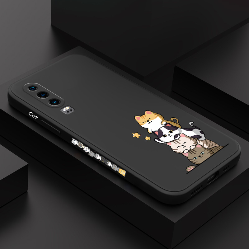 เคสโทรศัพท์มือถือ ซิลิโคน ป้องกัน รอบด้าน ลายแมวซ้อน สําหรับ Huawei P30 P20 Pro Lite