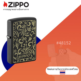 Zippo ไฟแช็ก ลายดอกไม้ สีทอง กันลม 48152