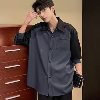 เสื้อเชิ้ตแขนยาวลําลอง คอปก ทรงหลวม สามสี สไตล์เกาหลี ฮ่องกง เหมาะกับฤดูใบไม้ผลิ และฤดูใบไม้ร่วง สําหรับผู้ชาย ไซซ์ M - 3XL