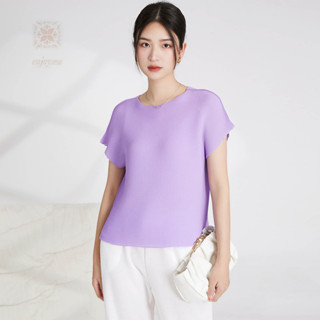 [enjoysea] Issey Miyake เสื้อเชิ้ตแขนสั้นลําลอง คอกลม ทรงหลวม สีพื้น