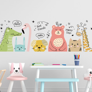 【Zooyoo】สติ๊กเกอร์ติดผนัง Kindergarten cartoon animal wall stickers room decoration stickers