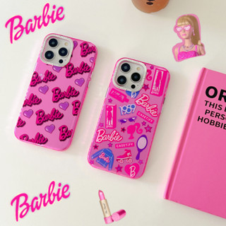 เคสโทรศัพท์มือถือ ลายฉลากสติกเกอร์บาร์บี้ สีชมพู สําหรับ iPhone 14 13 12 Pro Max i11