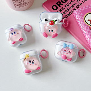 เคสหูฟังบลูทูธ TPU แบบใส ลาย Kirby 3D พร้อมพวงกุญแจ สําหรับ AirPods 1 2 3 Pro