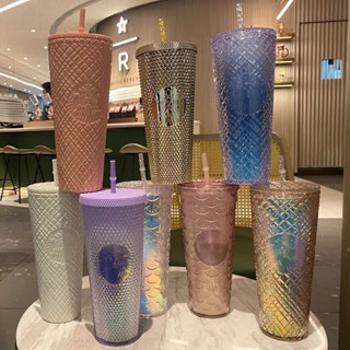 ❉ Starbucks Tumbler แก้วน้ํา Starbucks ลายทุเรียน พร้อมหลอดดูด 710 มล. 24 ออนซ์ สีทอง ชมพู สําหรับวันหยุดฤดูร้อน