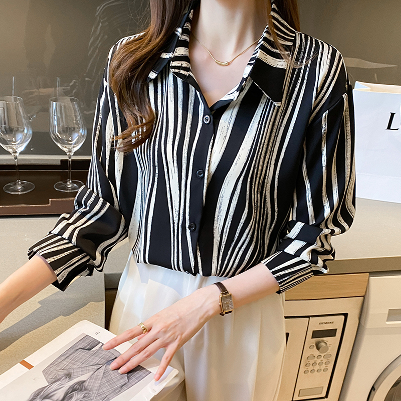New Stock Zebra Stripe Chiffon Shirt Long Sleeve Sun Protection Shirt Casual/Formal Top Plus Size