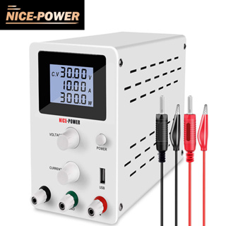 Nice-power พาวเวอร์ซัพพลาย DC ปรับได้ (0-30V, 0-10A) สวิตช์แปรผัน 4 หลัก จอแสดงผล LCD 5V/2A พอร์ต USB เอาท์พุต และอินพุต