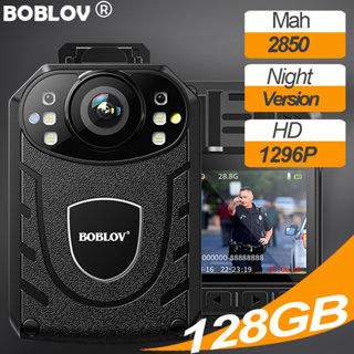 Boblov KJ21 กล้องแอคชั่นดิจิทัล HD 1296P 128GB มองเห็นกลางคืน 2850mAh 11H ตรวจจับการเคลื่อนไหว แบบพกพา สวมใส่ได้ สําหรับตํารวจ กล้องบันทึกวิดีโอ DVR