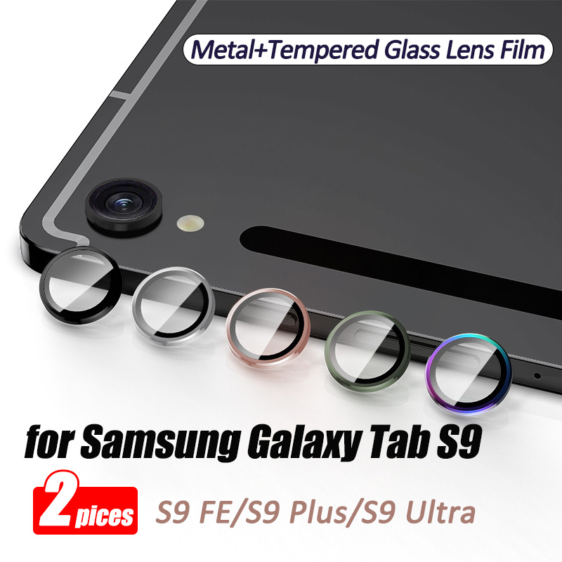2 ชิ้นแหวนเลนส์สําหรับ Samsung Galaxy Tab S9/S10 S9 FE/S9 S10 Plus/S9 FE Plus/S9 Ultra Metal + กระจกนิรภัยฟิล์มเลนส์เต็มรูปแบบตัวป้องกันเลนส์กล้อง