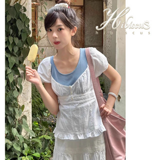 Hibis- เสื้อยืดแขนสั้นลําลอง คอต่ํา จับจีบ สีพื้น แฟชั่นฤดูร้อน สําหรับผู้หญิง