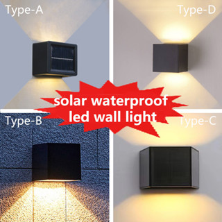 โคมไฟติดผนัง พลังงานแสงอาทิตย์ กันน้ํา สําหรับตกแต่งสวน รั้ว ระเบียง กลางแจ้ง