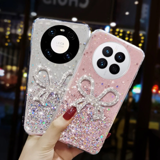 เคสโทรศัพท์มือถือแบบนิ่ม ใส ประดับโบว์ เพชร กลิตเตอร์ สําหรับ Huawei P60 50 40 30 Mate 40 30 20 Pro Nova 11 10 9 8 7