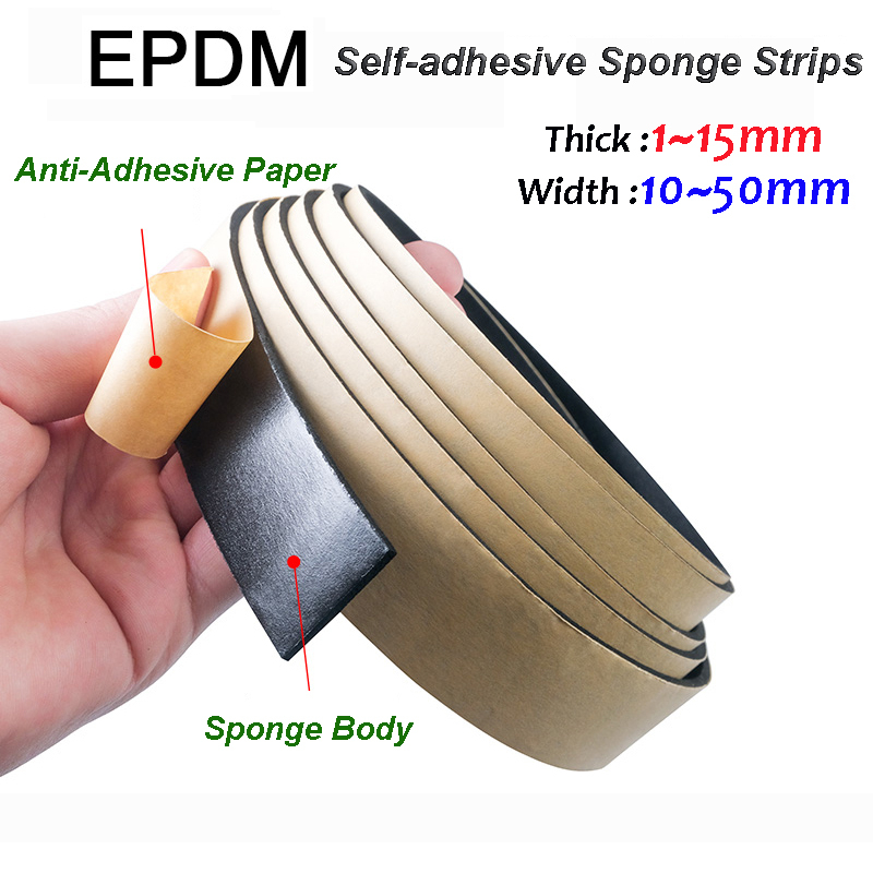 แถบโฟม EPDM 10 เมตร พร้อมแถบฟองน้ํา ทรงสี่เหลี่ยม 1~15 มม. × 10~50 มม. มีกาวในตัว สําหรับตู้ และกล่อง