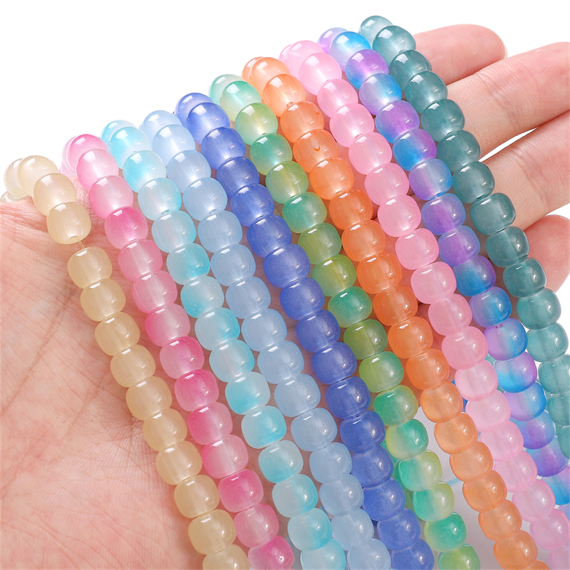 8x7 มม.30 ชิ้น/ถุงแก้วเลียนแบบหยกหลวมลูกปัดสําหรับเครื่องประดับทํา ทําเอง สร้อยข้อมือสร้อยคออุปกรณ์เสริม