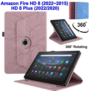 เคสแท็บเล็ต ฝาพับ 360 องศา พร้อมขาตั้ง สําหรับ Amazon Fire HD 8 Plus HD8+ HD8 2022 2020 2019 2018 2015 12th 10th 9th 5th Gen 8.0 นิ้ว° เคสหนัง ลายนูน หมุนได้ แฟชั่น