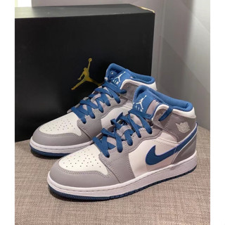 Jordan 1 Mid "true blue" รองเท้าลําลอง ข้อสูง สําหรับผู้ชาย ผู้หญิง DQ8426-014