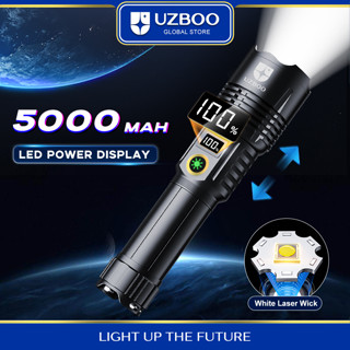 Uzboo ไฟฉาย LED อลูมิเนียมอัลลอย ซูมได้ 4000mh ชาร์จ USB กันน้ํา พร้อมที่ชาร์จโทรศัพท์