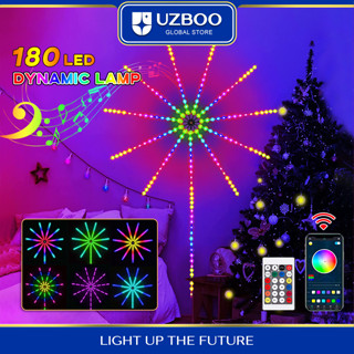 Uzboo สายไฟ LED 180 ดวง ซิงค์เสียงเพลง พร้อมรีโมตคอนโทรล APP 5050 RGB สําหรับตกแต่งคริสต์มาส