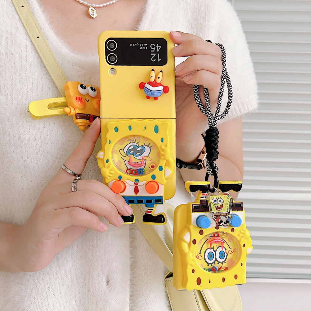 สําหรับ Samsung Z Flip6 น่ารัก SpongeBob เคสโทรศัพท์สําหรับ Galaxy Z Filp5 4 3 Creative เกมคอนโซลการ์ตูน