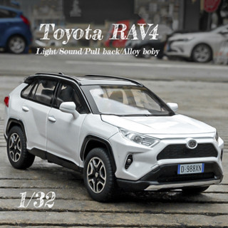 โมเดลรถยนต์ โลหะผสมสังกะสี 1/32 Toyota RAV4 ของเล่นสําหรับเด็กผู้ชาย