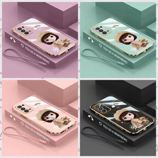 เคส Redmi 12 Note 12 Pro 4G Note 12S Note 12 Pro 5G Note 12T Pro Note 12 Pro Speed ขอบตรง Electroplated เชลล์สาวที่มีสายคล้องคอ