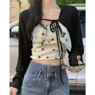 Short Lace Up Short Cardigan Sun Protection Long Sleeve Top Lace Up Cardigan