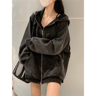 Korean version of salt style lazy loose fitting sweater cardigan for womens autumn hooded vintage sports casual coat