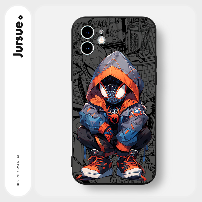 JURSUE เคสไอโฟน เคสซิลิโคนนุ่มกันกระแทกการ์ตูนอนิเมะตลก เคสโทรศัพท์ สีดำ Compatible for iPhone 16 15 14 13 12 11 Pro Max SE 2020 X XR XS 8 7 Plus พลัส Y3931