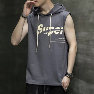 เสื้อยืดแขนกุด มีฮู้ด แนวสตรีท สไตล์สตรีท สําหรับผู้ชาย