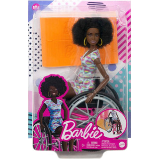 Barbie Fashionistas Doll #194 with Wheelchair and Ramp, Natural Black Hair and Rainbow Heart Romper with Accessories HJT14 ตุ๊กตาบาร์บี้แฟชั่น ตุ๊กตาบาร์บี้ #194 ชุดรอมเปอร์ ลายหัวใจ สีรุ้ง พร้อมรถเข็นวีลแชร์ และทางลาด สีดําธรรมชาติ อุปกรณ์เสริม HJT14