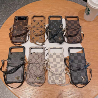 พร้อมส่ง กระเป๋าหนัง ปักลายลิ้นจี่ สไตล์ยุโรป และอเมริกา กันระเบิด กันลื่น สําหรับ Samsung z Flip 2/3/4/5