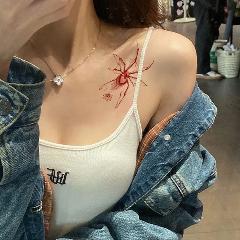 สติกเกอร์รอยสักชั่วคราว รอยสักชั่วคราว ลายดอกกุหลาบ แมงมุม เซ็กซี่ กันน้ํา ใช้ได้นาน 7 วัน
