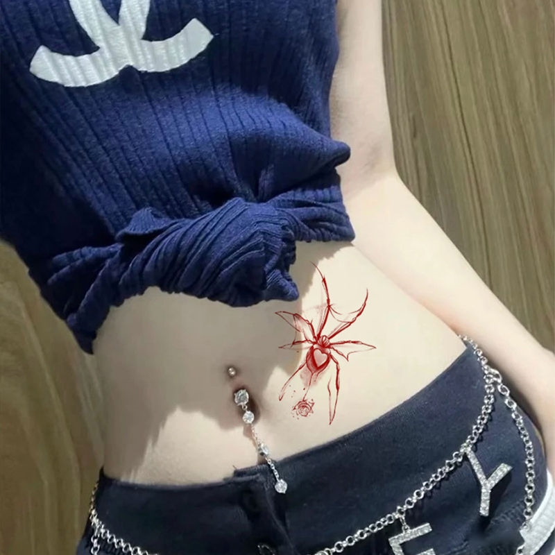 สติกเกอร์รอยสักชั่วคราว รอยสักชั่วคราว ลายดอกกุหลาบ แมงมุม เซ็กซี่ กันน้ํา ใช้ได้นาน 7 วัน