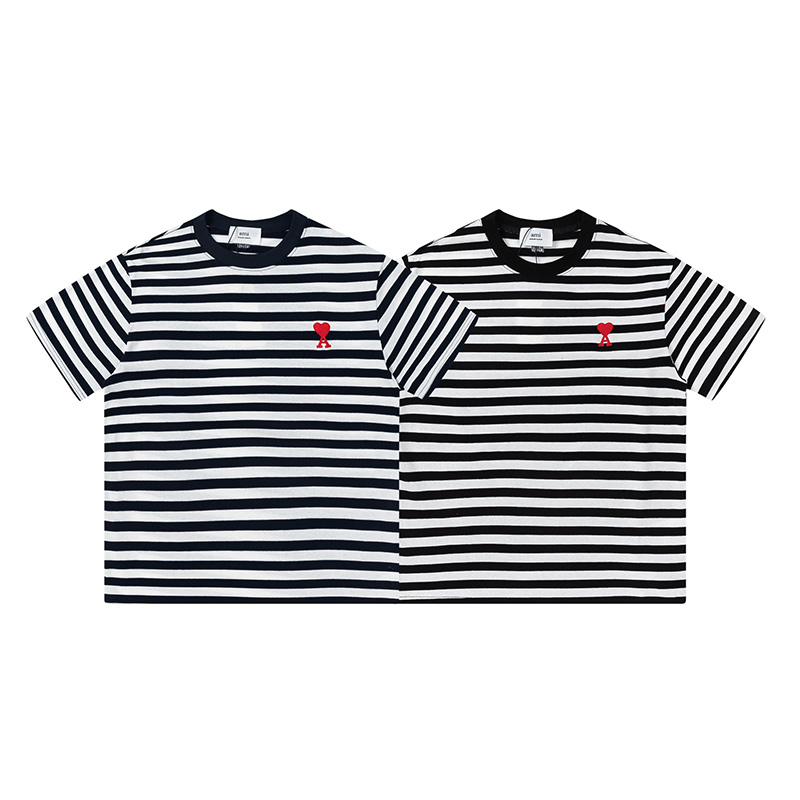 เสื้อยืดแขนสั้น ปักลายหัวใจ อเนกประสงค์ สไตล์คลาสสิก สําหรับผู้ชาย และผู้หญิง