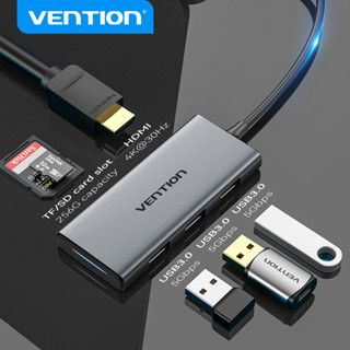 Vention 6 in 1 USB C 4K ไฟแสดงสถานะ ความละเอียดสูง พอร์ต USB-A 3 พอร์ต + ช่องเสียบการ์ด HDMI +TF /SD สําหรับ Samsung / Huawei โทรศัพท์มือถือ, แล็ปท็อป Dell, Huawei แท็บเล็ต TOO