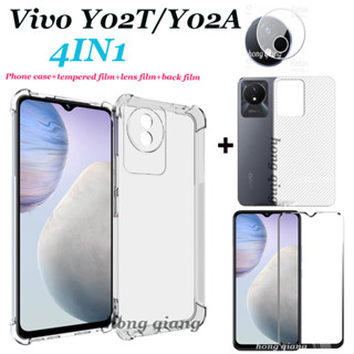 (4in1) เคสโทรศัพท์มือถือแบบใส กันกระแทก เต็มจอ สําหรับ Vivo Y02T Y02A Y02S Y02 Y11 2023