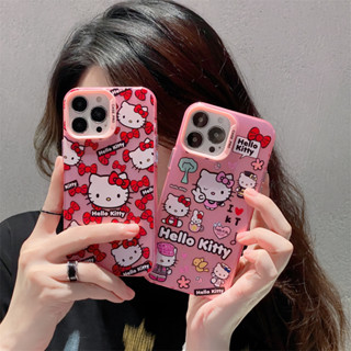 New cartoon figure HELLOKITTY pink plating phone case for iphone 14 14pro 14promax 13 13pro 13promax Cute style doodles fashion Official new design for 2023 12 12pro 12promax 11 High quality fall proof material For men girl Pink phone case Frosted feel