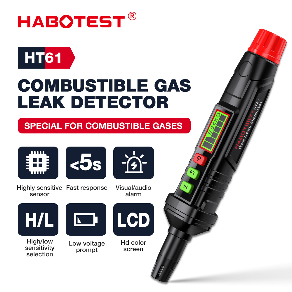 HABOTEST HT61 เครื่องตรวจจับก๊าซขนาดเล็ก Combable Gas Leak Tester Methane/Gasoline/Propan Detector Q