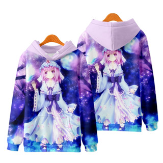 ใหม่ เสื้อกันหนาว เสื้อแจ็กเก็ตแขนยาว มีฮู้ด พิมพ์ลายอนิเมะ Touhou Project Saigyouji Yuyuko 3D ทรงหลวม สไตล์ญี่ปุ่น แฟชั่นสําหรับผู้ชาย และผู้หญิง