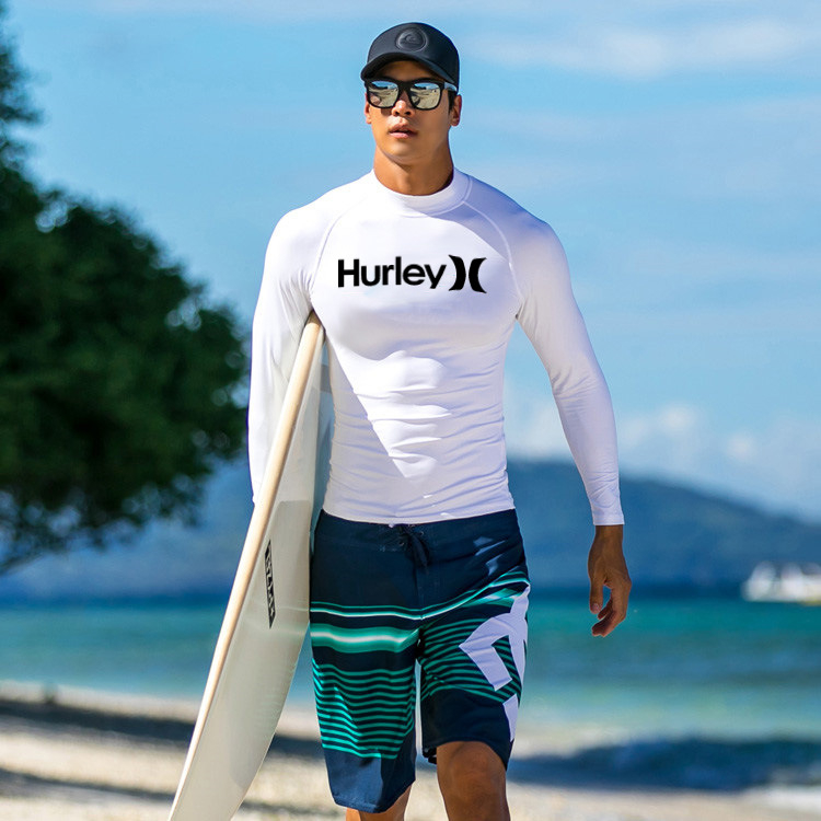 Hurley ชุดว่ายน้ํา ชุดดําน้ํา กันแดด แห้งเร็ว สีดํา และสีขาว สําหรับผู้ชาย เล่นกีฬา กลางแจ้ง