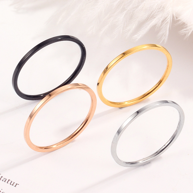 Ht ไทเทเนียมเหล็ก Non-Fading Ultra-Fine Plain แหวนแบนแหวนผู้ชายผู้หญิงสแตนเลสสตีลแหวนหางแหวน