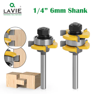 LAVIE 2 ชิ้น 6 มิลลิเมตร 1/4 "Shank ลิ้น & Groove Router Bits 3/4 "3 ฟัน T-shape Tenon Milling Cutter สําหรับไม้เครื่องมืองานไม้