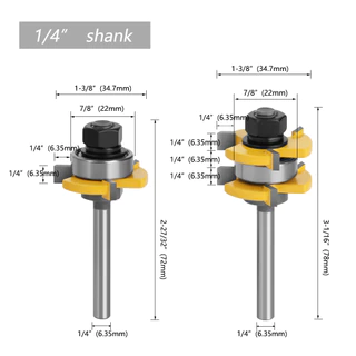 LAVIE 2 ชิ้น 6 มิลลิเมตร 1/4 "Shank ลิ้น & Groove Router Bits 3/4 "3 ฟัน T-shape Tenon Milling Cutter สําหรับไม้เครื่องมืองานไม้