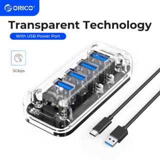 Orico ฮับ USB 3.0 4 พอร์ต ความเร็วสูง 5Gbps พร้อมที่ชาร์จ สําหรับโทรศัพท์มือถือ Windows Mac Linux (F4U-U3)