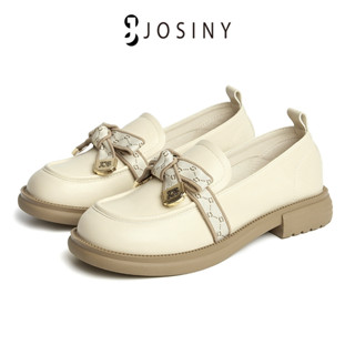 JOSINY รองเท้าโลฟเฟอร์หนัง ส้นแบน ประดับโบว์ สไตล์เรโทร แฟชั่นสําหรับผู้หญิง