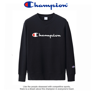 เสื้อกันหนาว คอกลม ผ้าฝ้ายแท้ พิมพ์ลาย Champion ทรงหลวม สําหรับผู้ชาย และคู่รัก