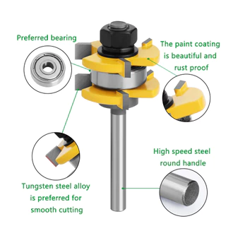 LAVIE 2 ชิ้น 6 มิลลิเมตร 1/4 "Shank ลิ้น & Groove Router Bits 3/4 "3 ฟัน T-shape Tenon Milling Cutter สําหรับไม้เครื่องมืองานไม้