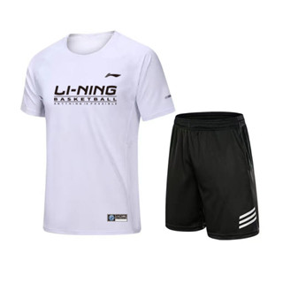 Li NING ใหม่ ชุดกีฬา เสื้อแขนสั้น กางเกงขาสั้น แบบแห้งเร็ว สองชิ้น เหมาะกับฤดูร้อน สําหรับผู้ชาย และผู้หญิง 2023