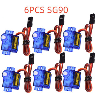 ชุดมอเตอร์เซอร์โวพลาสติก SG90 Servo 180 องศา สําหรับโมเดลรถแข่งบังคับ 6 ชิ้น