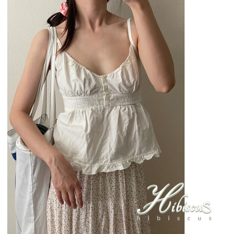 Hibiscus-y2k เสื้อสายเดี่ยว แขนกุด คอวีลึก ลายสก๊อต ลําลอง สีพื้น แฟชั่นฤดูร้อน สําหรับผู้หญิง