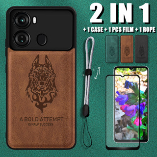 2 IN 1 เคสหนังหรูหรา พร้อมเชือกปรับได้ และตัวป้องกันหน้าจอเซรามิค สําหรับ Itel P40